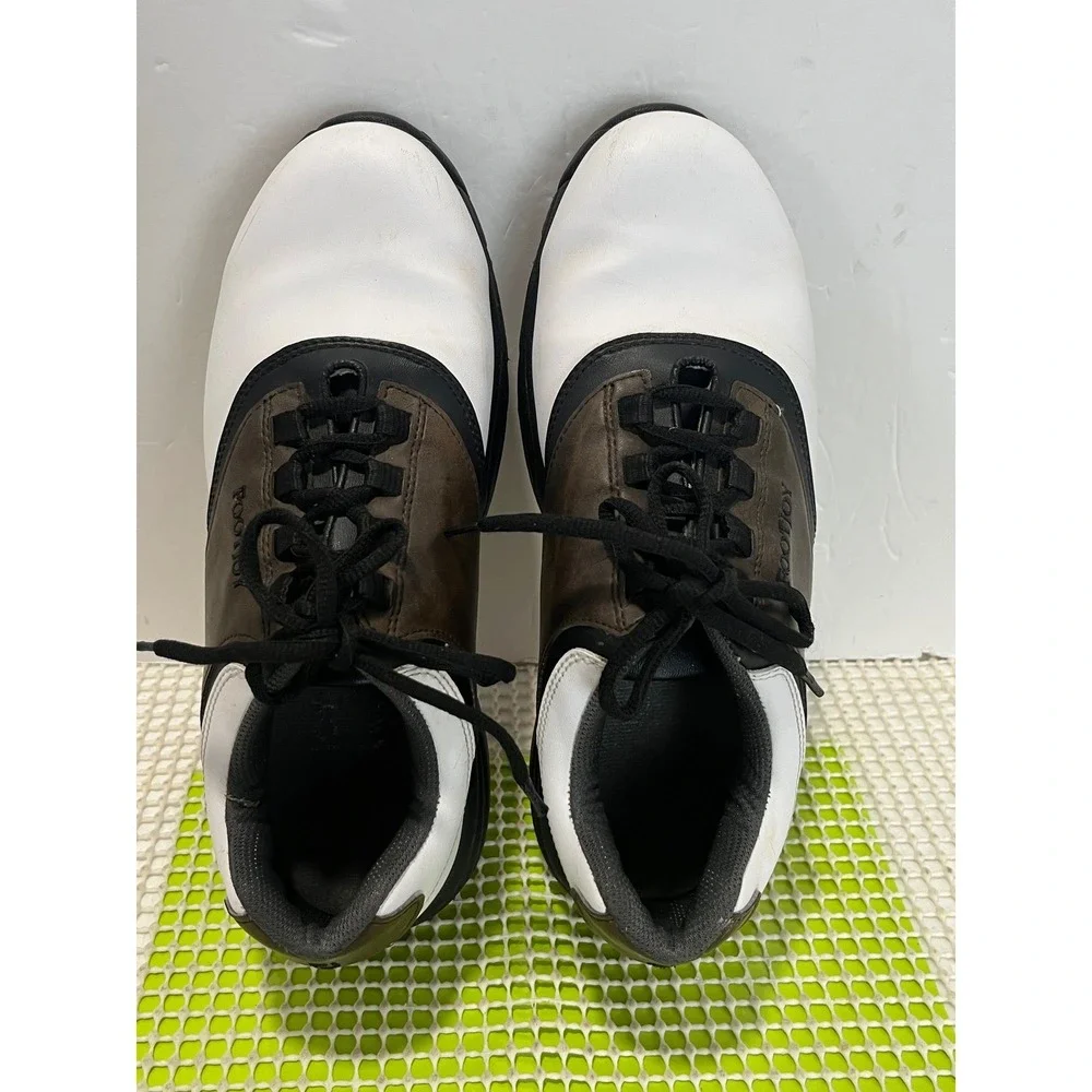 FootJoy GreenJoys Golf Shoes Men's 8.5 Wide White Brown Black Spiked 45516 GOOD